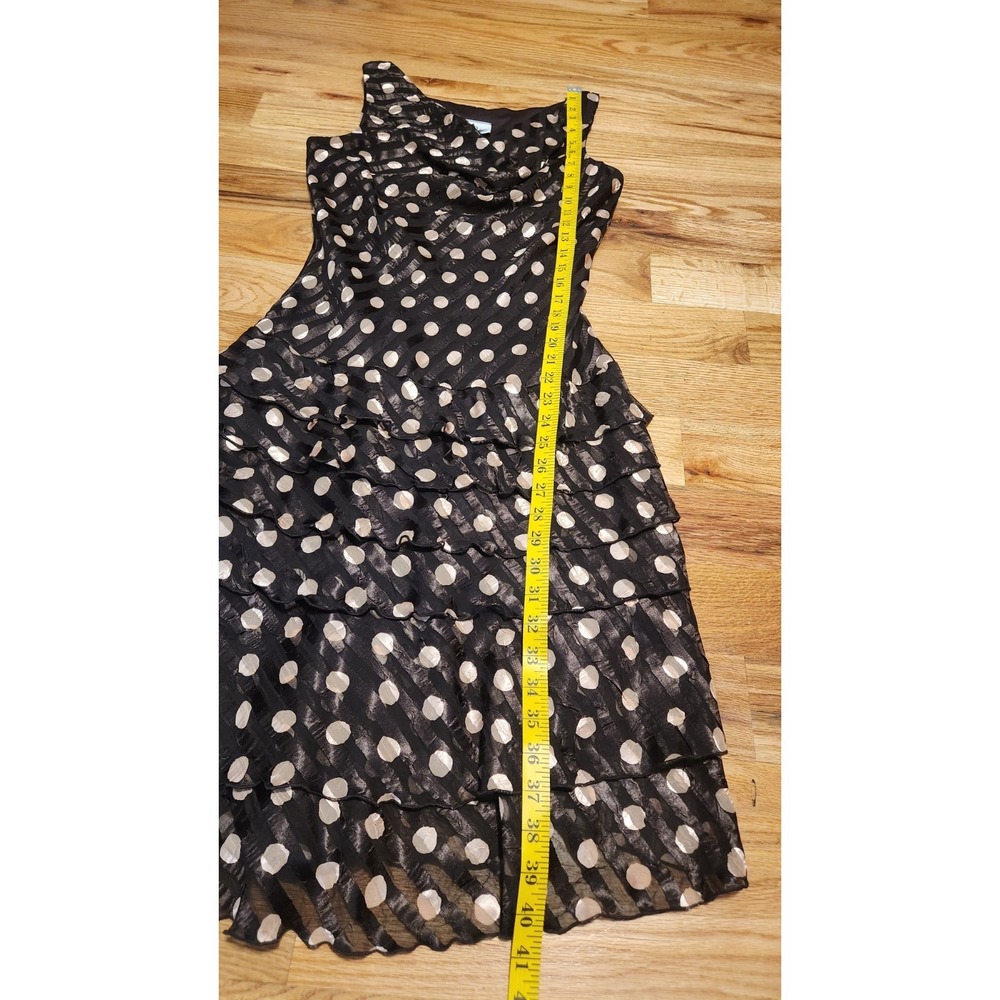Vtg Joseph Ribkoff Size 8 Brown Polka Dot Sheath Dress Tiered Ruffles Cowl Neck - Picture 10 of 11